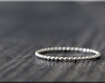 Ultra Thin Beaded Sterling Silver Ring, Sterling Silver Stacking Ring, Full Bead Sterling Ring, Beaded Silver Ring, Stacking ring