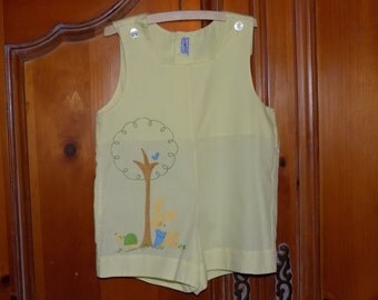 Sz. 3, Yellow Shortalls w/ Embroidered Accents