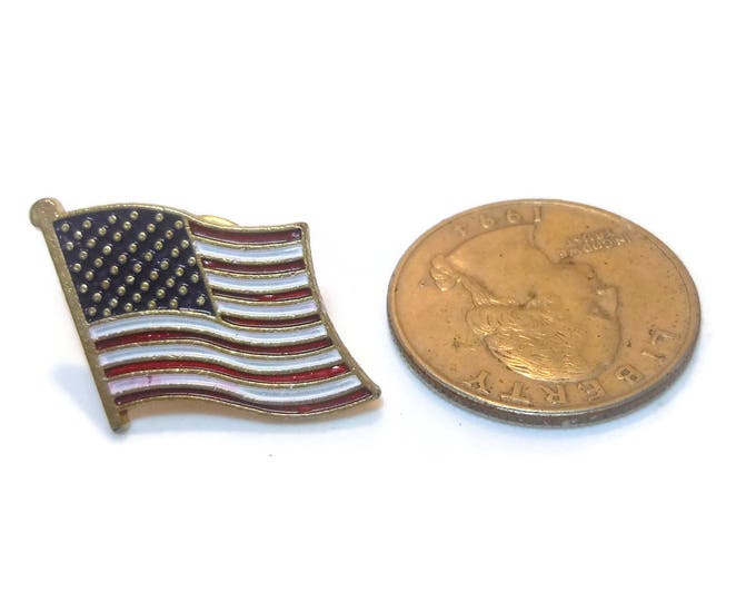 Flag lapel pin, U.S.A. American flag brooch, red white and blue, United States patriotic, 4th of July, small waving flag, tie tack tac