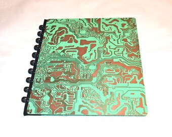 Circuit Board Notebook 10" x 11.5" Green and Copper Metal Vintage