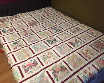 Handmade White and Floral Quilt Top by MarlenesAttic