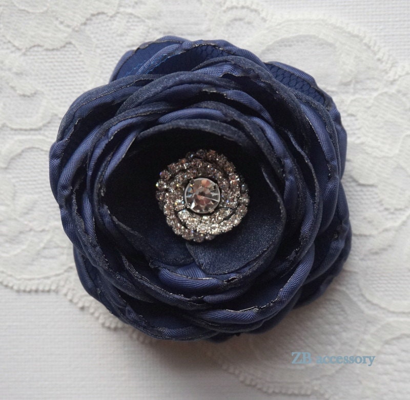 Navy blue bridal hair flower navy blue flower shoe clip