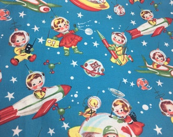 Half Yard Michael Miller Rocket Rascals Retro Kids print