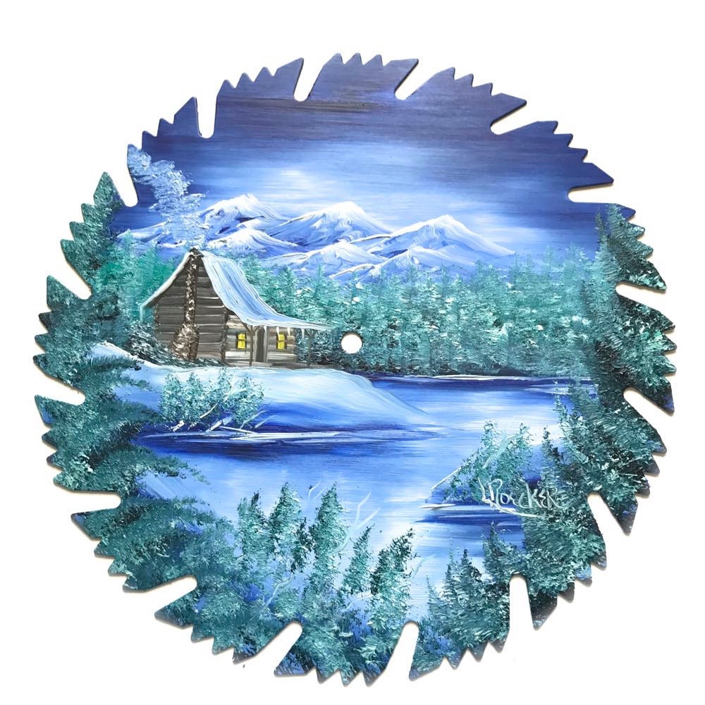 Hand Painted Saw Blade Mountain Winter Log Cabin SALE   Il Fullxfull.1138962689 Olou 