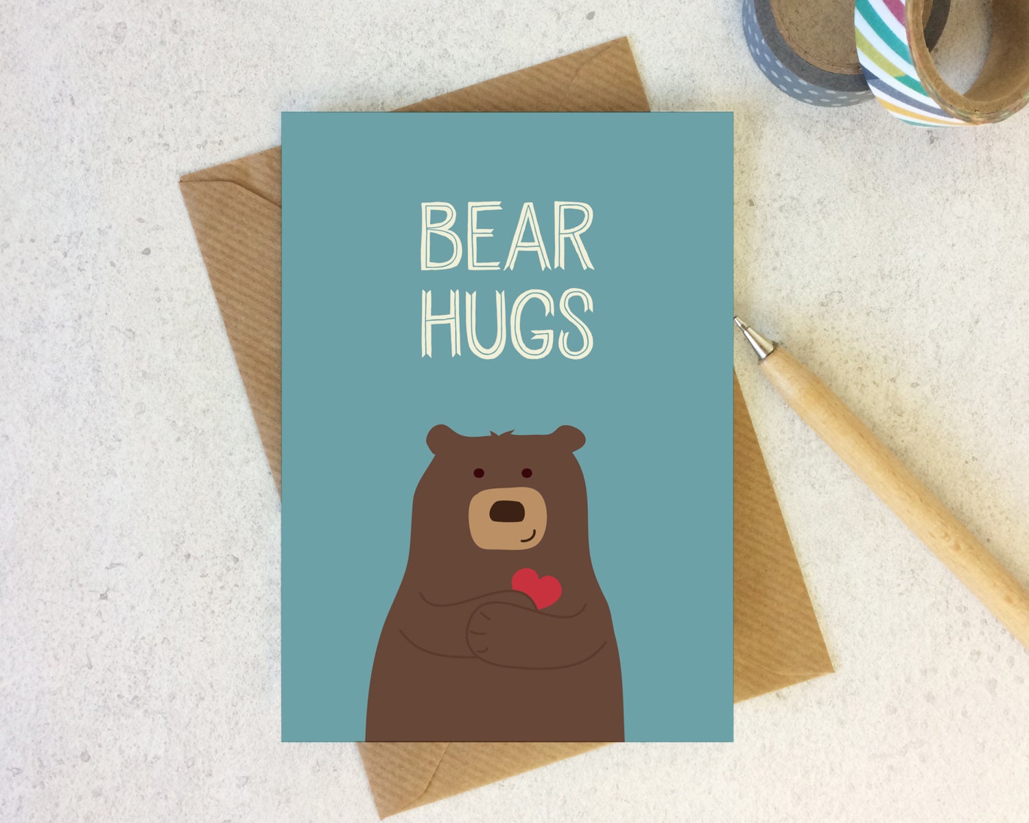 Bear Hugs Greeting Card Cute Cards Bear Notecard Best