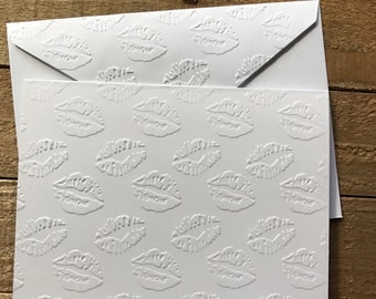 Valentine's Cards, Kissing Lips Cards, White Embossed Cards, Greeting Cards, Stationery Set, Love Note Cards, Blank Cards