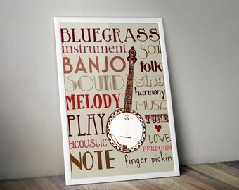 11X14 Banjo with Words Print