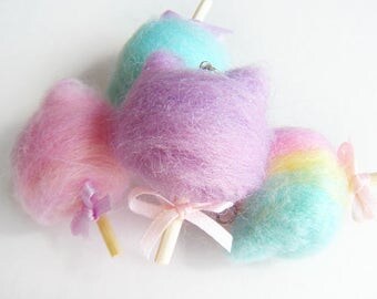Kawaii Cotton Kitty,Pastel Kitty Spun Sugar, Carnival Cotton Candy,OOAK Candy Floss Necklace