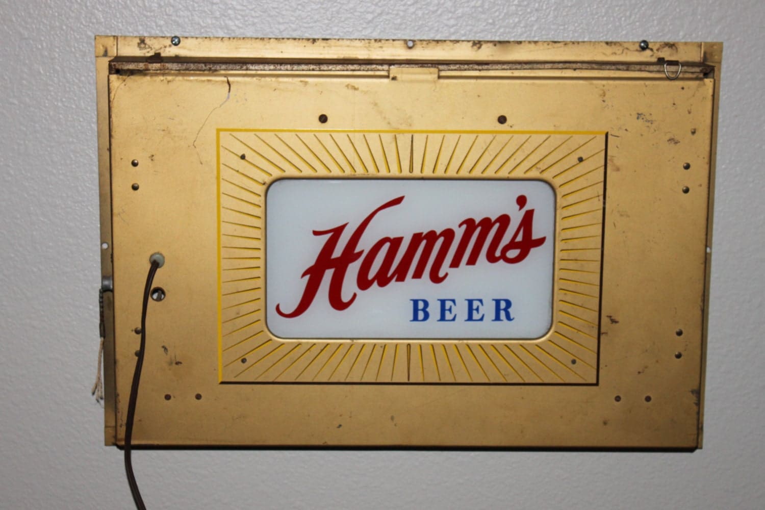 Iconic 1950s Hamm’s Beer Milk Glass Bar Light, Bar Sign