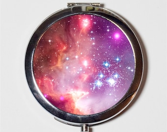 Outerspace Nebula Compact Mirror - Universe Celestial Space Galaxy - Make Up Pocket Mirror for Cosmetics