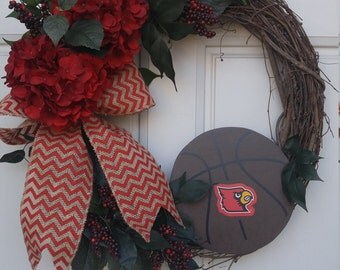 Louisville Basketball Wreath, University of Louisville Wreath, NCAA Wreath, Cardinal Wreath, Louisville Cardinal, Basketball Wreath