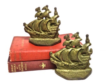 Cast Iron Ship Bookends, Vintage Office Library Nautical Decor, Man Decor