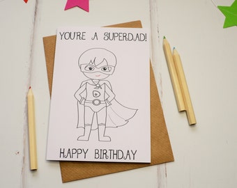 Birthday card for Dads, birthday Card, Colouring In Card, Coloring Card, Superhero Card