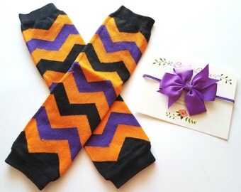 Halloween Chevron Leg Warmers, Headband Set, Baby Leg Warmers, Infant Leg Warmers, Legwarmers, Ruffle Leg Warmers