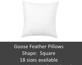 Square Down Feather Pillow Inserts - Select Your Size - 18 Sizes Available - Goose Feather Fill - Heavyweight Pillow Inserts