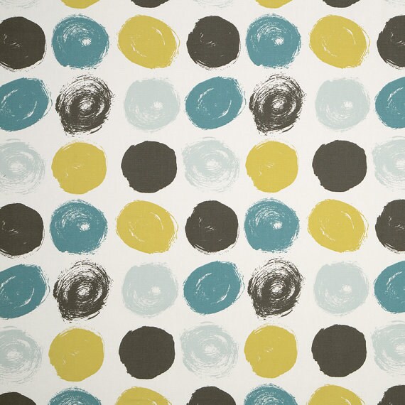 Teal Yellow Grey Geometric Cotton Upholstery Fabric Modern