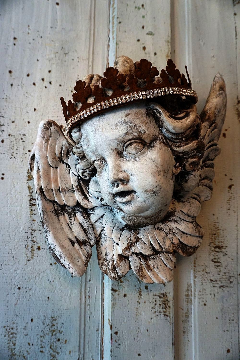 Cherub statue head sculpture wall hanging vintage French