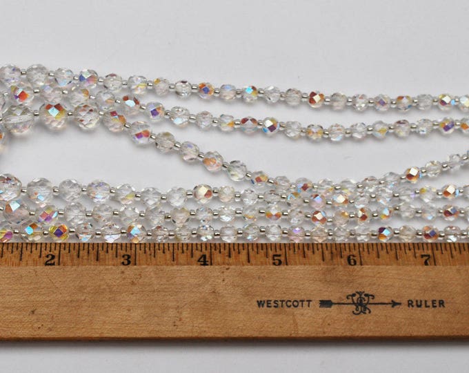 Crystal Bead Necklace - Graduated Triple multi strand - facet cut crystal glass beads - 17 inches - Aurora borealis