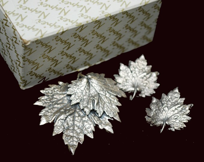 Leaf brooch and earring set - Napier Signed - Silver - clip on earrings -Mid Century