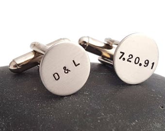 Custom Cuff Links - Personalized Wedding Groom's Gift Best Man's Father's Day Personalized Cuff Links - Initials Date Cufflinks