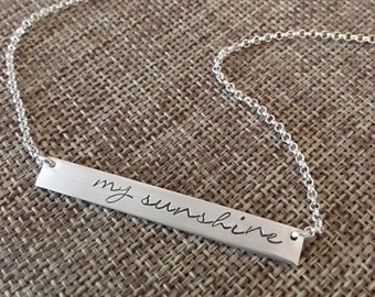 Bar Necklace, Name Necklace, Sterling Silver Personalized Bar Necklace, Custom Rectangle Necklace, Bar With Name Necklace, Stamped Evermore