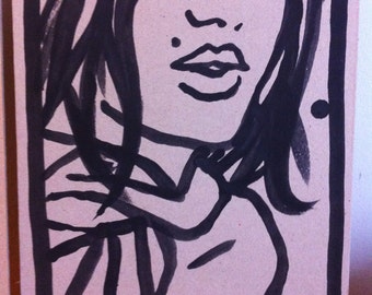 Dessin original, original artwork, portrait sexy girl fille sur carton/cardboard