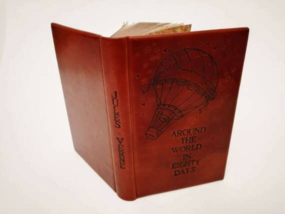 Jules Verne - Around The World in Eighty Days - Leather Book - Air Balloon by RilegatoaMano steampunk buy now online