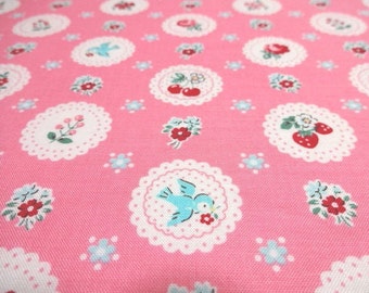 Japanese Fabric YUWA Circle Flower Bired CherryPink Fat Quarter