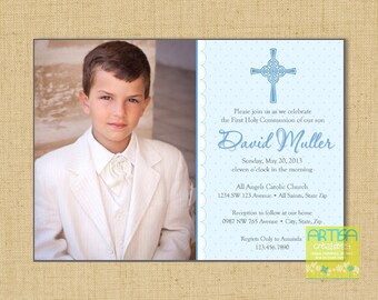 Boy First Communion Invitations, Boys First Communion Invitations, Blue First Holy Communion Invitations, Communion invitations for Boys