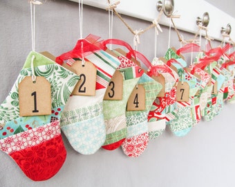 Quilted Christmas Stocking Advent Calendar - Christmas Stocking Pocket Advent Calendar - Christmas Stocking Calendar - Quilted Fabric Advent
