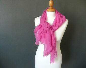 Pink chiffon scarf - chiffon silk scarf - pink chiffon silk wrap - vintage pink silk wrap - pink silk chiffon shawl