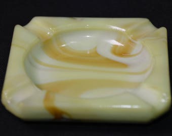 eb2241 Ashtray Vintage Akro Agate Style Slag Swirl Glass Dimensions are 3.125" x 3.125"