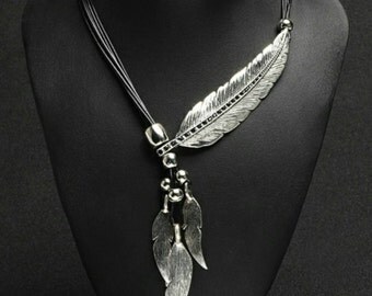 After Life Accessories Handmade Black & Silver Feather Bib Necklace