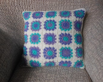 crochet pillow granny square cover pillow decorative pillow lila turquoise handmade home decor - Turquoise Decorative Pillows crochet pillow granny square cover pillow decorative pillow lila turquoise handmade home decor - Turquoise Decorative Pillows