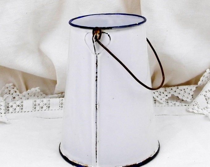 Antique French White Enamelware Milk Pail / Churn, French Country Decor, Vintage, Chateau, Shabby, Chic, Retro, Kitchen, Cottage, Rustic Antique French White Enamelware Milk Pail / Churn, French Country Decor, Vintage, Chateau, Shabby, Chic, Retro, Kitchen, Cottage, Rustic