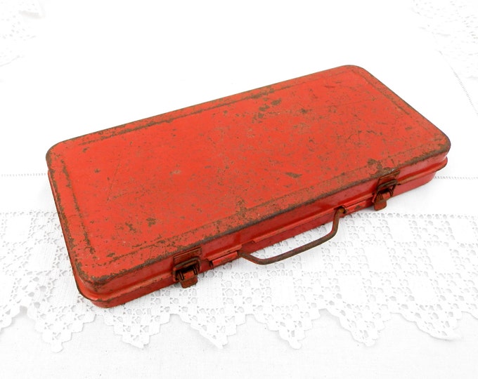 Vintage French Red Metal Tool Kit Box Rusty Distressed Patina, Retro, Garage, Decor, Home, Interior, Brocante, Industrial, Upycle, Prop