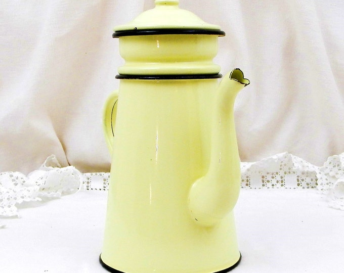 Antique French Pale Buttercup Yellow Enamelware Cafetière Excellent Condition, Coffee Pot, French Country Decor, Retro, Vintage, Home