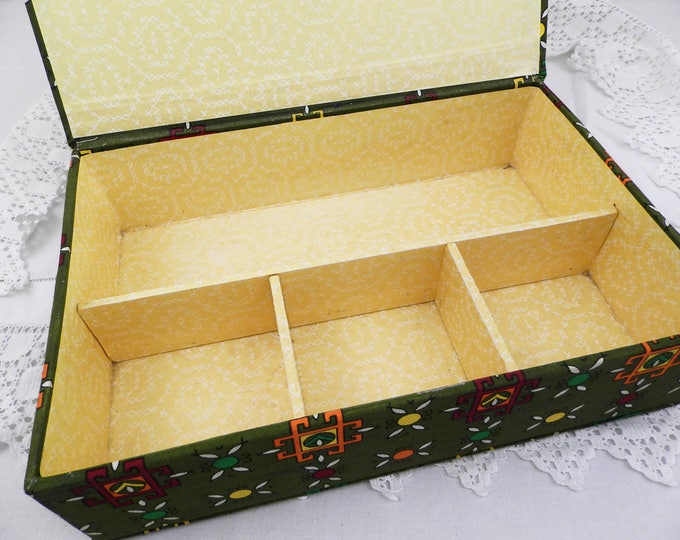 Vintage French Mid Century 1960s Green Fabric and Wooden Sewing Box Large Size with Compartments, Retro Crafting, Haberdashery, Dress Making Vintage French Mid Century 1960s Green Fabric and Wooden Sewing Box Large Size with Compartments, Retro Crafting, Haberdashery, Dress Making