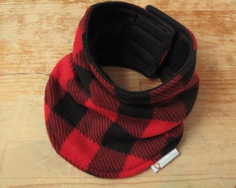 Toddler Neck Warmer, Reversible neckwarmer, velcro neckwarmer, velcro scarf, kids neck warmer, buffalo check, cache cou enfant, fleece scarf