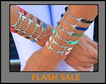 FLASH SALE - HORSE Bracelet - Horse Snaffle Bit Charm Bracelet - Silver Equestrian Charm Bracelet - Faux Suede Leather Cord Charm Jewelry sc