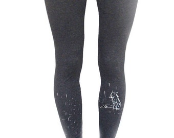 Fox women leggings, footless funky tights, unique gift for her, girlfriend present, printed leggings