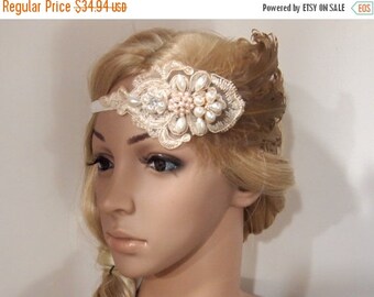 SALE Gatsby Headpiece, Gatsby Headband, gatsby hair clip, flapper headpiece, Flapper Hair Clip, Bridal Headpiece, black feather fascinator
