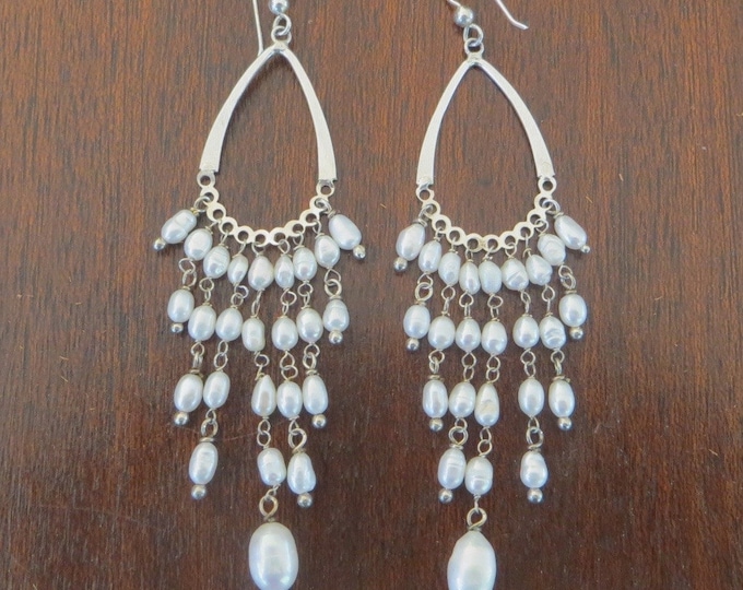 Baroque Pearl Chandelier Earrings, Vintage Dangle Pierced Earrings, Pearl Earring, Wedding Bride