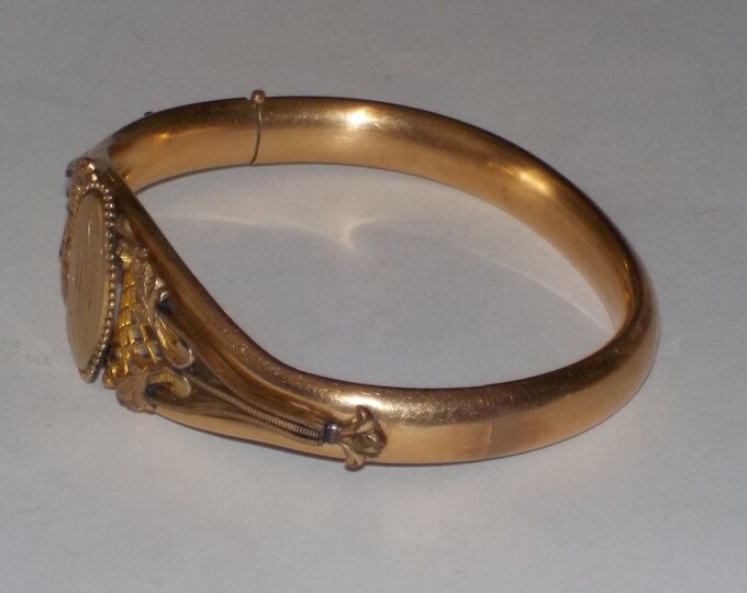 Antique Victorian Bangle Bracelet, Openwork Basketweave Sides, Beautiful Details, Antique Jewelry