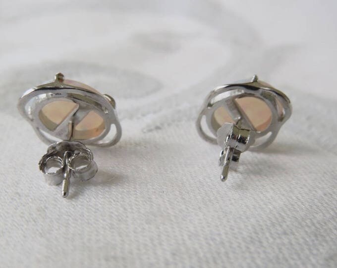 Sterling Silver Opal Earrings, Pierced Opal Earrings, Opaline Earrings