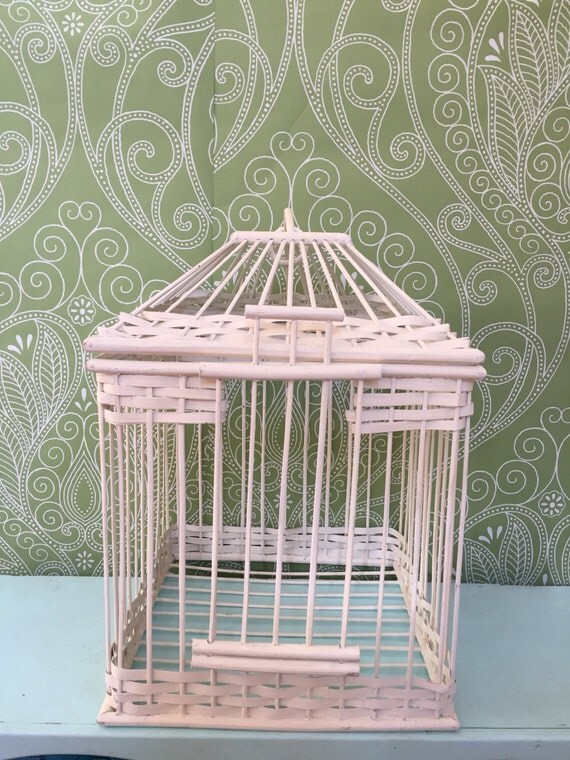Vintage White Wicker Bird Cage Decorative Bird Cage