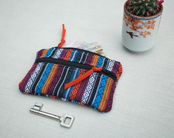 Peruvian Mens Wallet, Small Woman Coin Purse, Aguayo Vegan Pouch