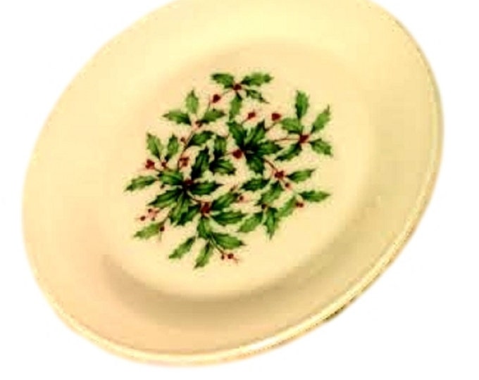2 Lenox Christmas Plates, Holly & Berries, Holiday Bread and Butter or Side Plates, Lenox Special Decor, Christmas Tableware