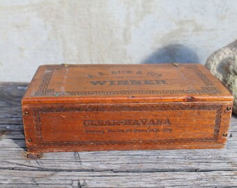 Antique Cigar Box, F R Rice and Co's, Winner, Clear Havana, Factory No 50, Dist NY 100, Man Cave, Barware