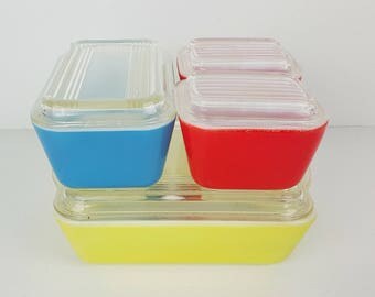 Vintage Pyrex Primary Colors Refrigerator 8 Piece Set